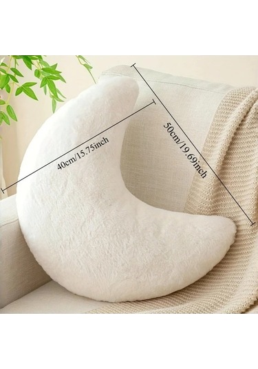 Trendooze 30x25cm Pembe Tüylü Ay Yastığı, Yumuşak Dekoratif Minder Pembe