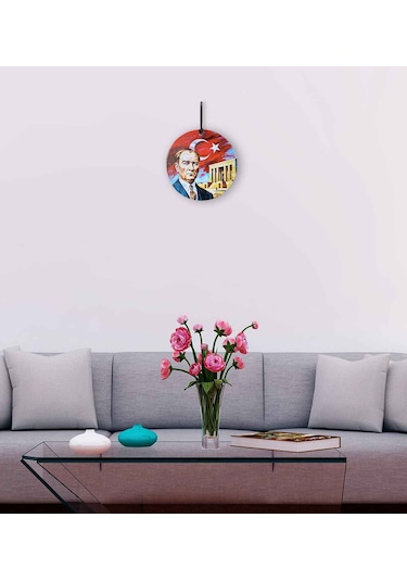 23 Cm Çaplı - 10 Kasım Atatürk, Anıtkabir Ve Türk Bayrağıtemalı Füzyon Cam Duvar Süsü İç Dekorasyon