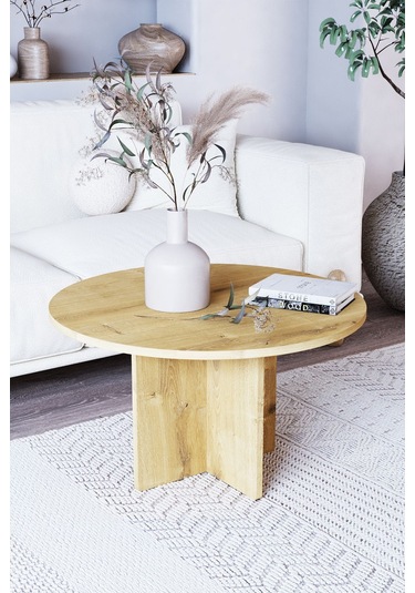 Nova Tekli Orta Sehpa, İskandinav Stil, Bohem, 72 Cm - Safir Meşe
