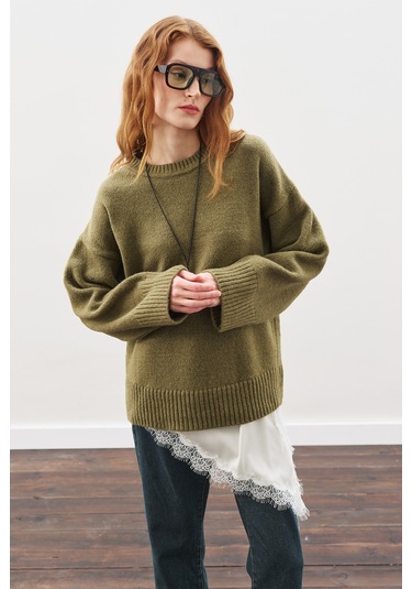 Chunky Oversıze Kazak Koyu Yeşil Koyu Yeşil