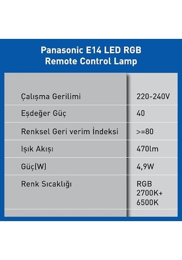 Panasonic Led Akıllı Bluetooth Wi-fi Rgb E14 Lamba 4,9w Çok Renkli
