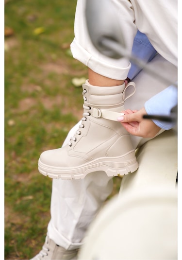 Garantili D529 Soğuk Geçirmez Kadın Günlük Ortopedik Kışlık Bot Bej