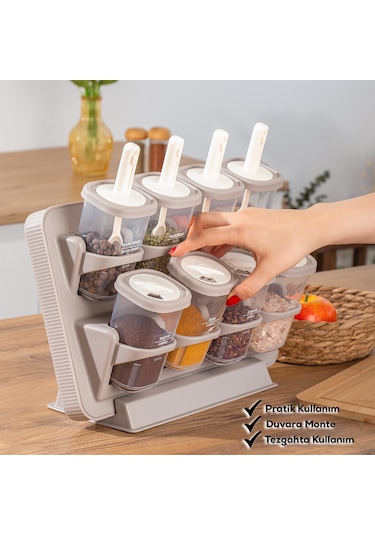 Porsima 1116 Standlı Kaydırmalı Kaşıklı Baharatlık Seti Cappuccin Cappuccino