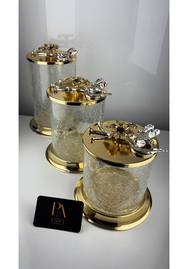 Çay Kahve Şekerlik Kavanoz Sunumluk Söz Nişan Kız İsteme Çikolatalık Dekoratif Obje Biblo Süs Eşya Çatlak Görünüm Gold