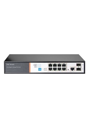 Tiandy YPS-3008G-2SFP-L2 8 Port Gigabit Poe 2 Port Gigabit SFP Layer2 Yönetilebilir AI POE Switch