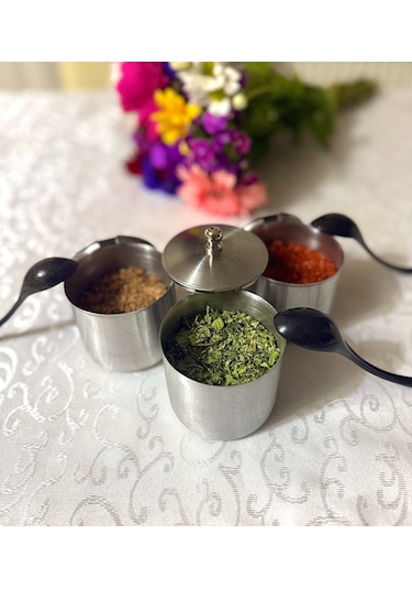 Baharatlık Kapaklı 3'lü Set 430 Kalite Paslanmaz Çelik Çelik