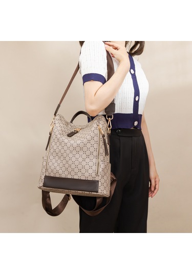 Springsun Çift Kullanimlı Tek Omuz/çift Omuz Çanta - Geniş Hacimli, Gömlekli, Baskılı Desenli, Fantezi Tüy Rengi, Kayıp Engellendiği, Çok Bölmeli, Reçine Materyal, 3d Dış Torba Bej - Kahverengi