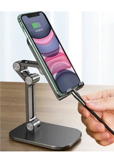 Kademeli Katlanabilir Masaüstü Telefon Tablet Standı Siyah