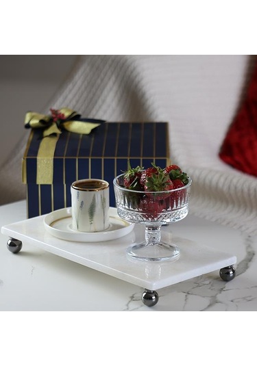 Akayev Mermer Beyaz 30X15 CM Füme Boncuk Ayak Sunumluk