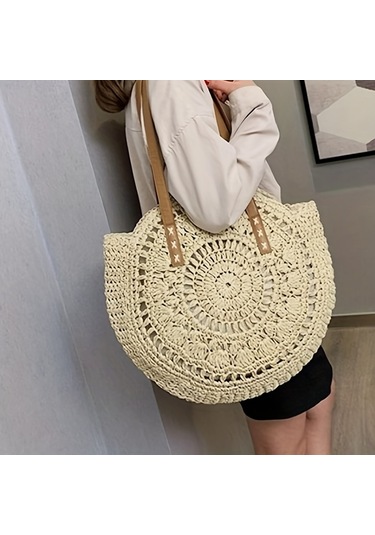 Yuvarlak Hasır Dokuma Kadın Çantası,