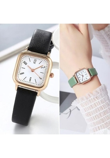 Bosphorusboutique02 Yeşil Kadın Saat, Kare Kadran, Ayarlanabilir Suni Deri Kayış, Zarif Minimalist, Hediye Moda Takı, Günlük Kullanım, Yüksek Doğruluk Metal Elbise Bilek Saati Çok Renkli