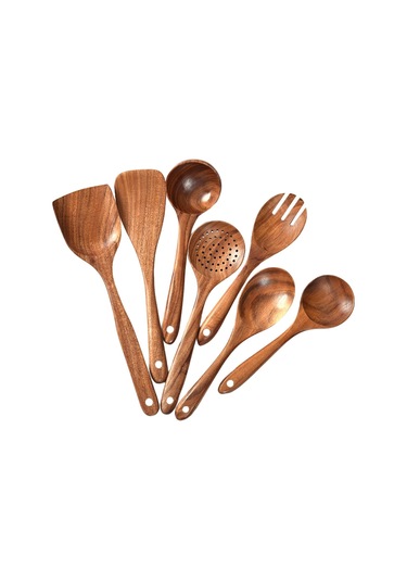 Suntek Magideal Ahşap Mutfak Gereçleri Set Yapışmaz Tik Ev 7-adet