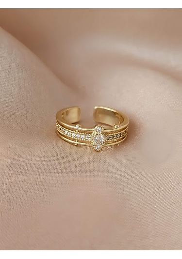 Baget Tektaş Sıralı Model Eklem Kıkırdak Kemik Ayarlanabilir Altın Renkli Yüzük Gold