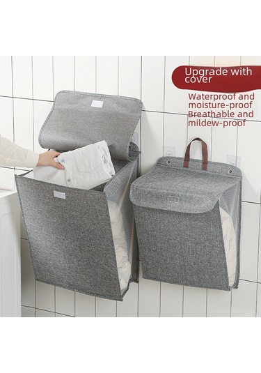 Bej Büyük 58 41 15 Kirli Çamaşır Sepeti, Kapaklı Ve Toz Geçirmez, Katlanabilir, Duvara Monte Büyük Kapasiteli Bej