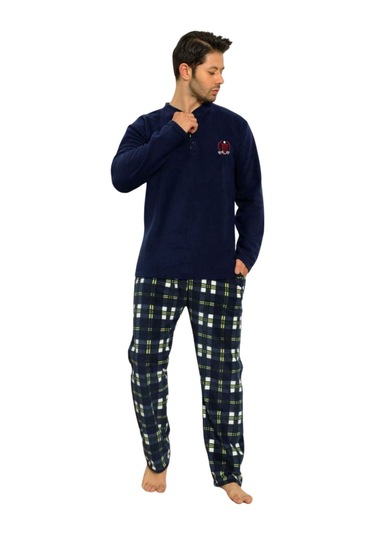 Nisanca Kışlık Sıcak Tutan Erkek Polar Pijama Takımı Lacivert