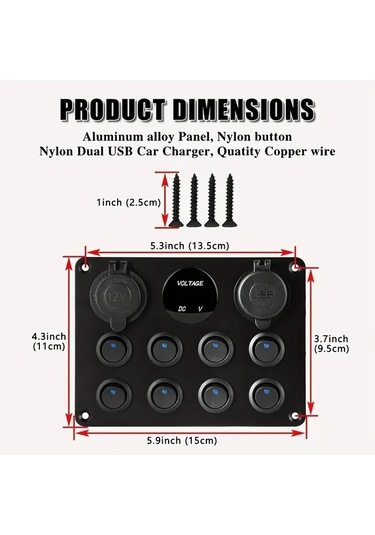 Motion003 Mavi 12v Sigara Cakmak Soketli 8 Pozisyonlu Doner Anahtar Paneli Usb Sarjli Dijital Voltmetreli Seri Sigortali Araba Karavan Tekne