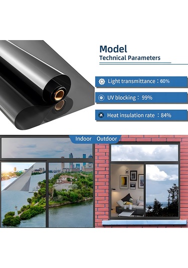 Lemestar Gece Siyahı Tek Yönlü Gizlilik Filmi - 0.9m Genişlikli, Uv Engelleyici, Isı Yalıtımı, Elektrostatik Kurulum, Artık Gizlilik Sorunu
