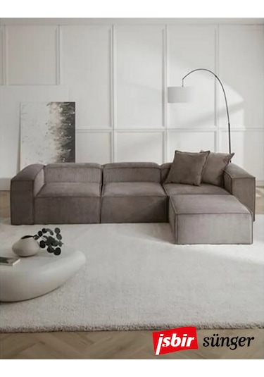 Mode Soft Köşe Koltuk Takımı 4 Modül 08 Kahverengi Kadife Kumaş