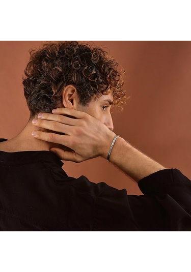 925 Ayar Gümüş Kabartmalı Unisex Kelepçe Bileklik Gümüş