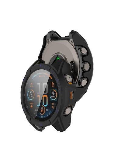 Garmin Tactix 8 İçin Amoled 51mm Temperli Film Entegre Pc İzle Koruyucu Kılıf Siyah Mavi