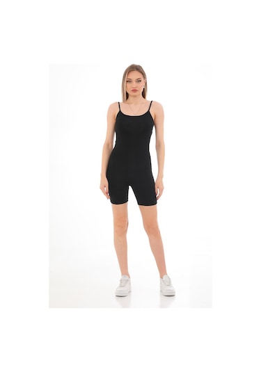 Kadın Body İp Askılı Şort Tulum-siyah