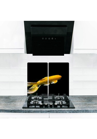 Cam Ocak Koruyucu ve Kesim Tablası Sarı Balık 60Cm X 52Cm 2 Pa