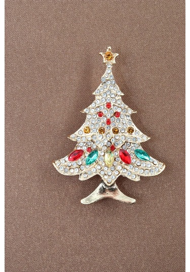 Zirkon Taşlı Cam Ağacı Broş. Gold Çam Ağaçlı Yaka İğnesi Broş. Kadın Erkek Broş. Çam Ağacı Broş Çok Renkli