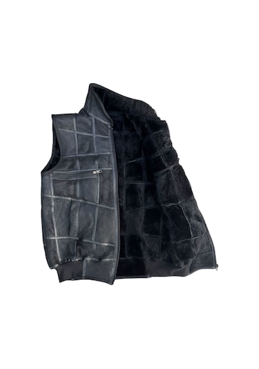 Patchwork Içi Kürk-Dışı Süet Hakikideri Yakalı Trikodetaylı Yelek