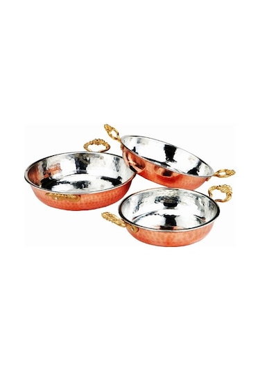 El Yapımı Kalın Dövme Bakır Sahan - No:4, 22cm Kalaylı, Çift Kulp