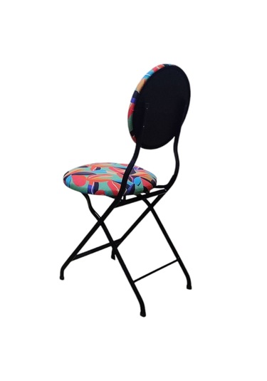 Katlanabilir Renkli Yaprak Desenli Metal Sandalye Siyah