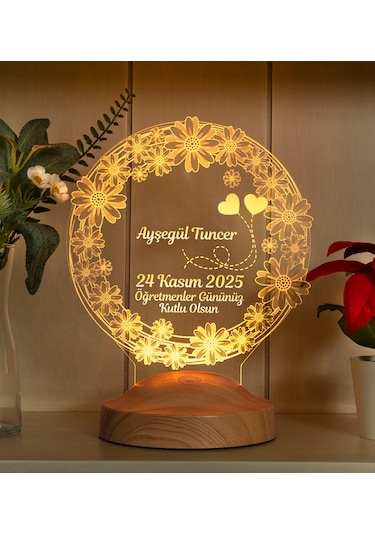 Öğretmene Hediye Papatya LED Lamba - Kişiye Özel Öğretmenler Günü ve Mezuniyet Hatırası Hediyesi