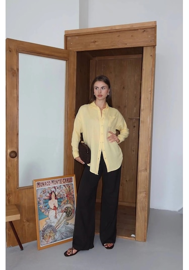 Kazax Tek Cepli Müslin Gömlek Sarı Sarı