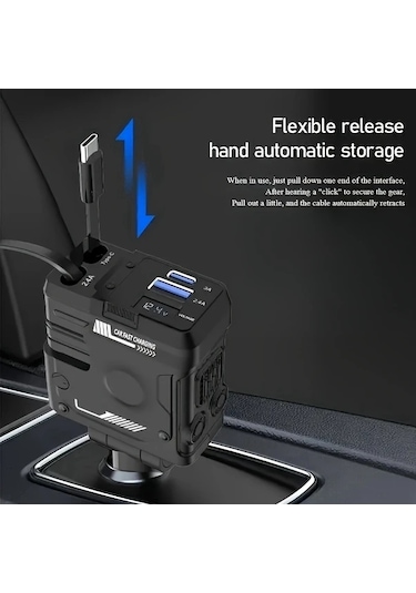 Boatshop1 Yıtumu Beyaz 31.5 İnç Teleskopik Araba Şarj Cihazı 66w 4ü 1 Arada Ultra Hızlı Şarj 2 Usb Portlu Pixel Galaxy Samsung Uyumlu