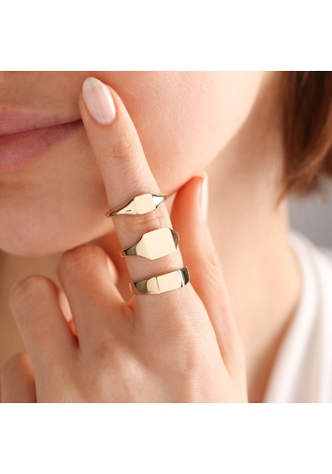 14K Altın Şövalye Yüzük (Kişiselleştir) Dikdörtgen 0,6 Cm 552977801