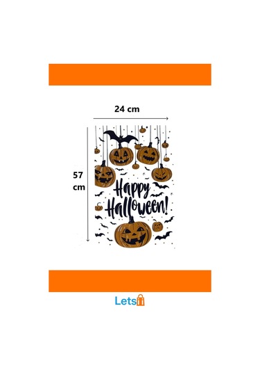 Halloween Temalı Balkabaklı Duvar Stickerı 24x57 Cm Çok Renkli