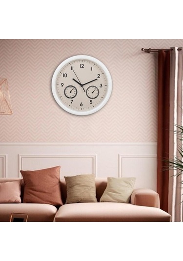 Goldenqian 10 Inç Duvar Saati Sıcaklık Ve Nem Asılı Saatler Ofis Ev Dekor Donanma 82eauu Bej