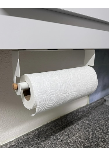 Kağıt Havluluk Yapışkanlı Ve Vidalı Şerit, Kancalı Ağaç Çubuklu Model Beyaz Rengi Beyaz