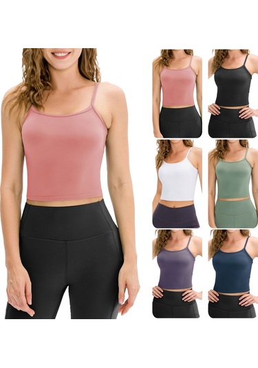 Wezone Kadınlar İçin Yoga Ve Spor Kullanımına Uygun İnce Askılı Kolsuz Kısa Üst SiYAH