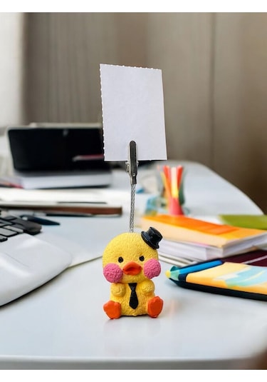 Siyah Kravatlı Sevimli Kawaii Sarı Civciv Fotoğraf Not Tutucu Ofis Masası Tutacak Hediyelik Sarı