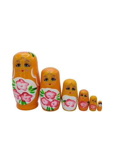 Ahşap Matruşka Bebek Altılı Set Turuncu