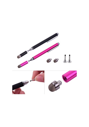 Singree Evrensel 2si 1 Arada Stylus Kalem Fiber Uçlu Disk Uçlu Hassas Dokunmatik Tüm Kapasitif Cihazlar Siyah Pembe 2li Paket