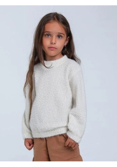 Kız Çocuk Simli Kırçıllı Bluz-14305 Ekru