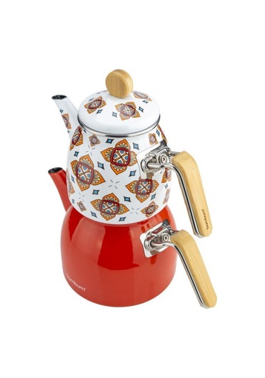 Bambum Unique - Bambu Kulplu Emaye Çaydanlık Takımı Turuncu