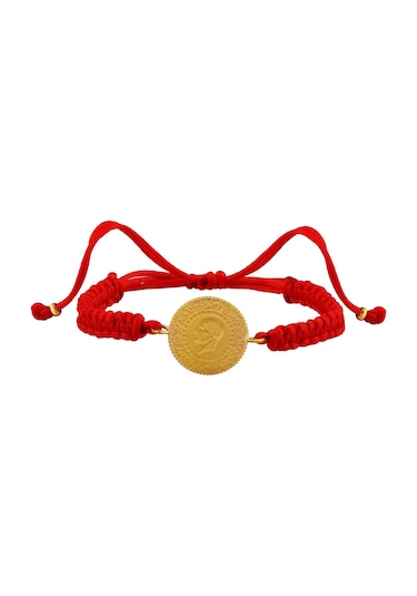 22 Ayar Yeni Çeyrek Altın Kırmızı Renkli İpli Bileklik
