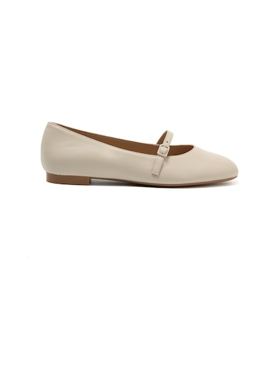 Cream Babet Kadın 70p5 Frau Leather Ballet Flats With Strap Krem
