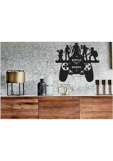 Kişiye Özel Isimli Oyun Kolu Dekoratif Ahşap Duvar Saati Siyah