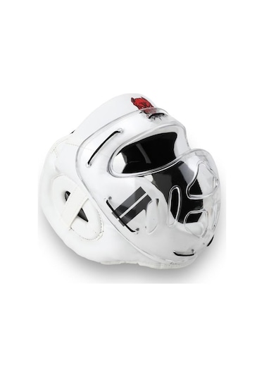Titan Sport Yüz Korumalı Boks Kaskı , Beyaz Pitbull Desenli Camlı Model Çok Renkli