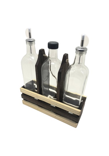 Ahşap Doğal 3lü Yağdanlık Ve Sosluk Takımı Kısa Başlık Set Ceviz 1 Set Ceviz