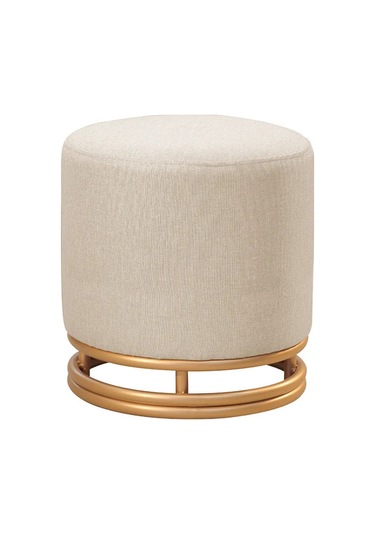 Nuvi Puf Gold Metal Çerçeveli Keten Çok Amaçlı Dekoratif Oturak, Makyaj Oturağı,montajsız Puf Bench KREM