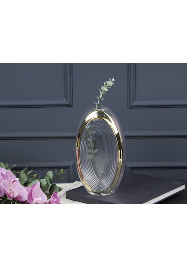Goldy Oval Cam Vazo 15x27 Cm Şeffaf - Altın